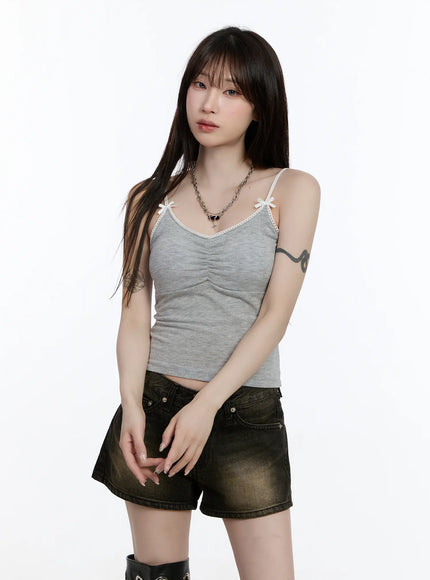 ribbon-crop-tank-top-ca503 / Gray