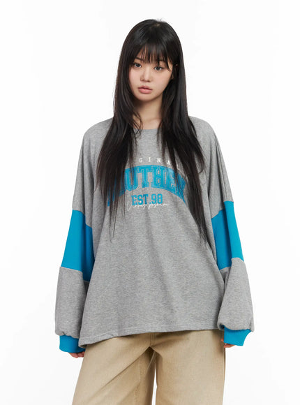 retro-varsity-oversized-sweatshirt-cm513 / Gray