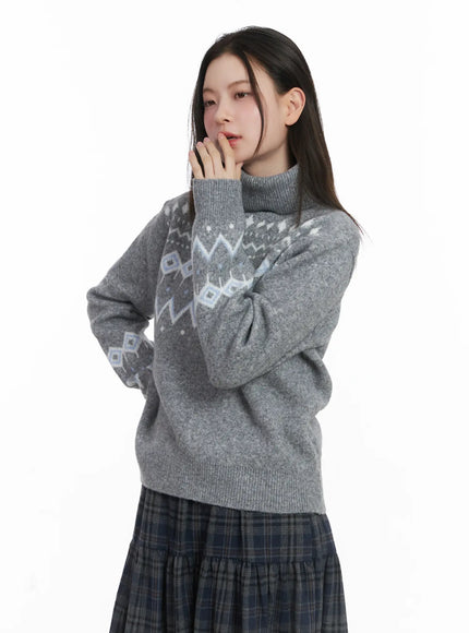 patterned-turtleneck-sweater-cj507 / Gray