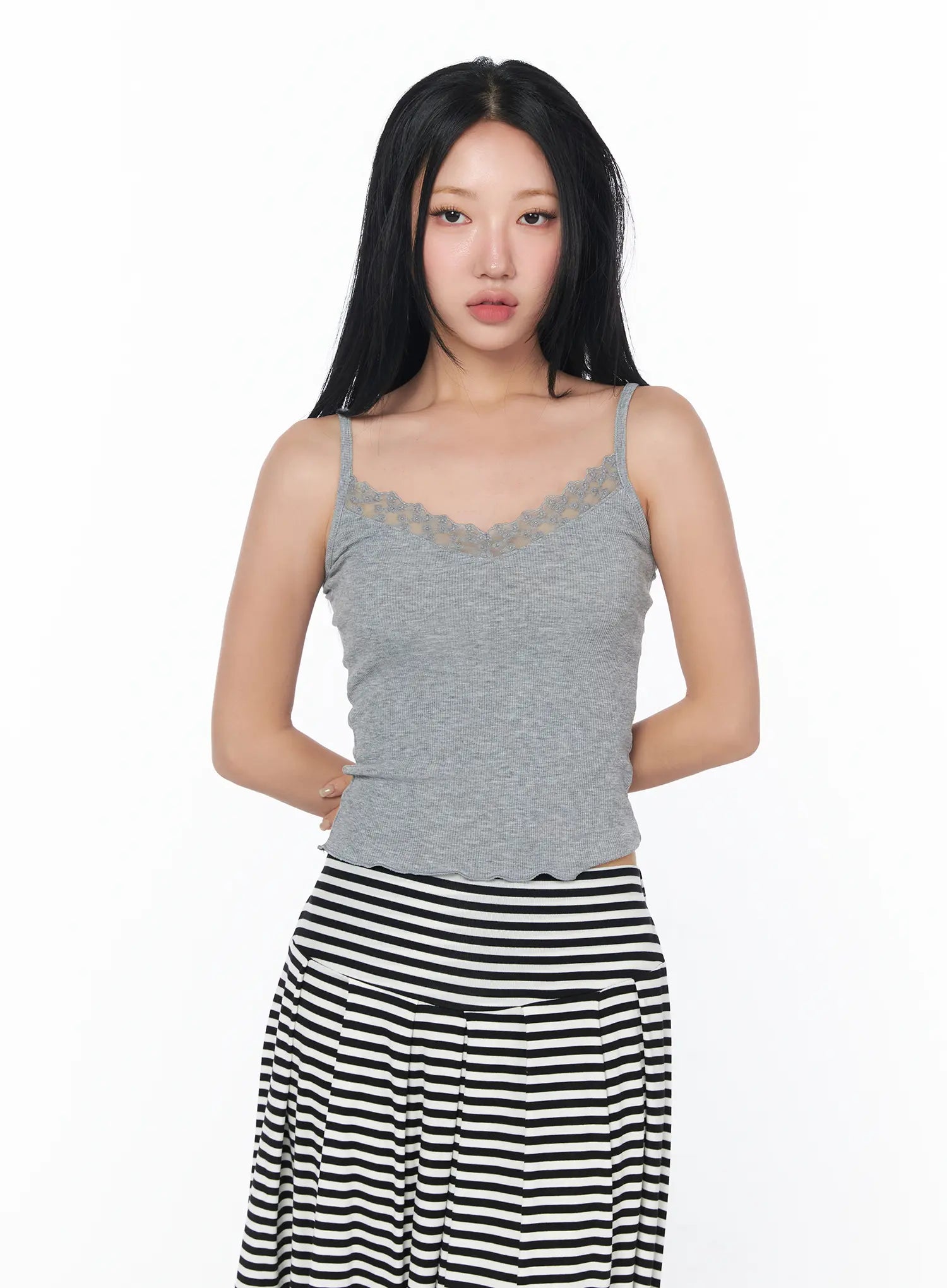 lace-trim-ribbed-cami-cy512 / Gray