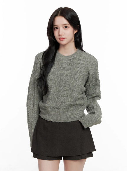 cable-knit-crop-knit-top-co524 / Gray