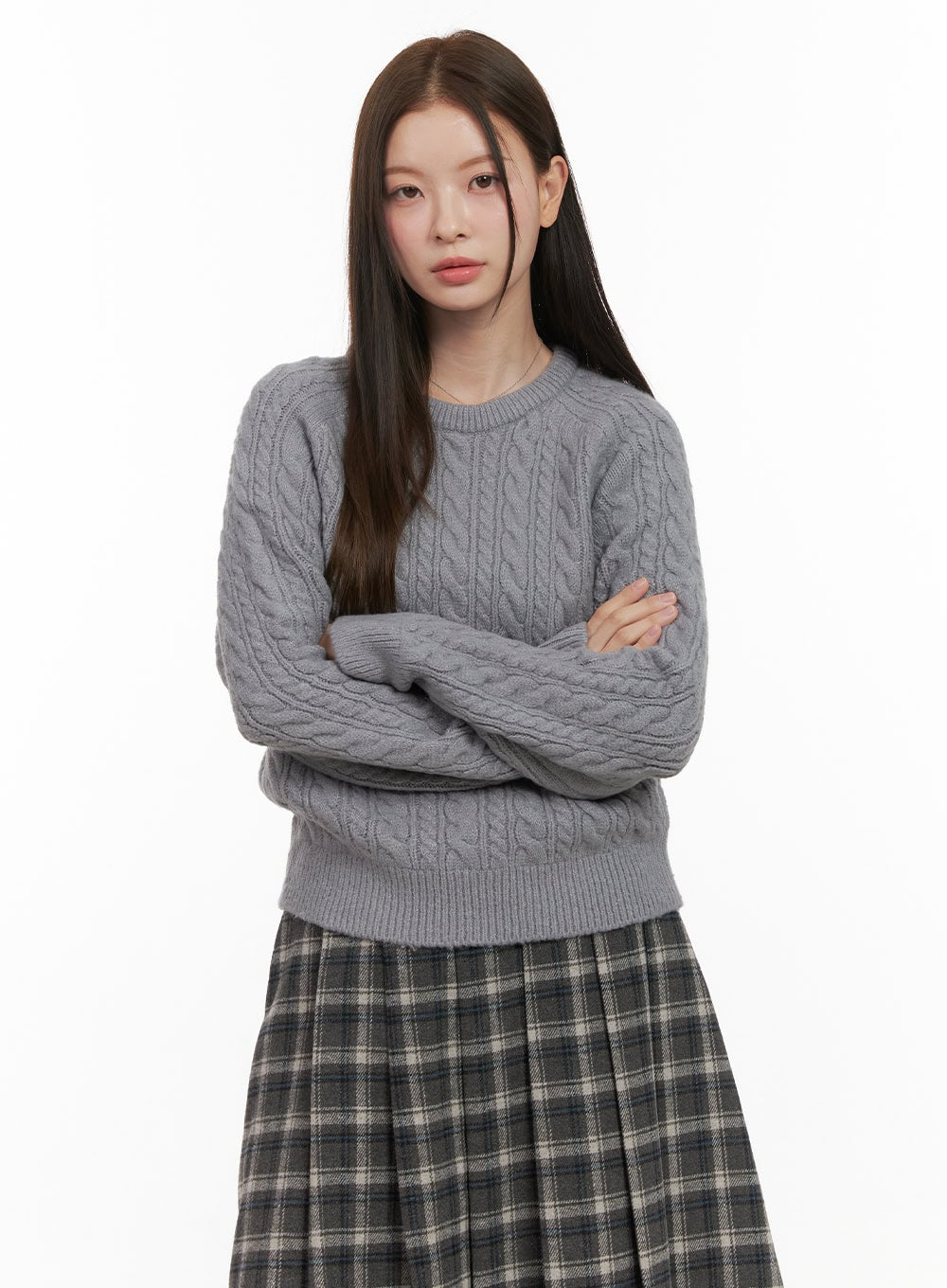 cable-knit-essential-sweater-od412 / Gray