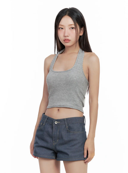 ribbed-halter-crop-top-cl509 / Gray