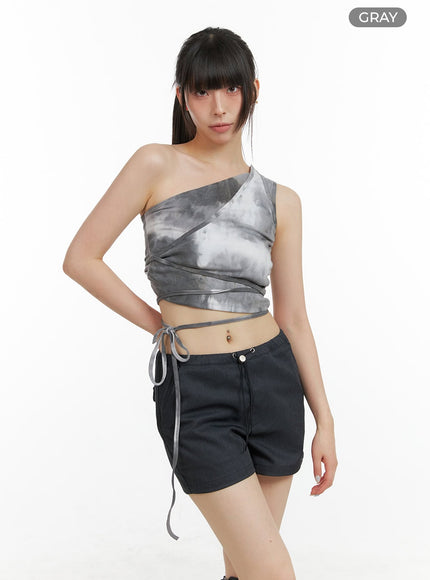 unbalanced-graphic-one-shoulder-crop-top-cl422 / Gray