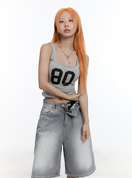 graphic-square-neck-tank-top-cu502 / Gray