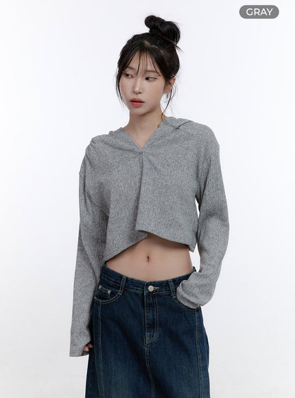 long-sleeve-hooded-crop-top-co418 / Gray