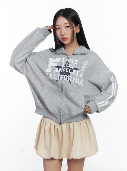 two-way-zip-up-graphic-sweatshirt-cj530 / Gray
