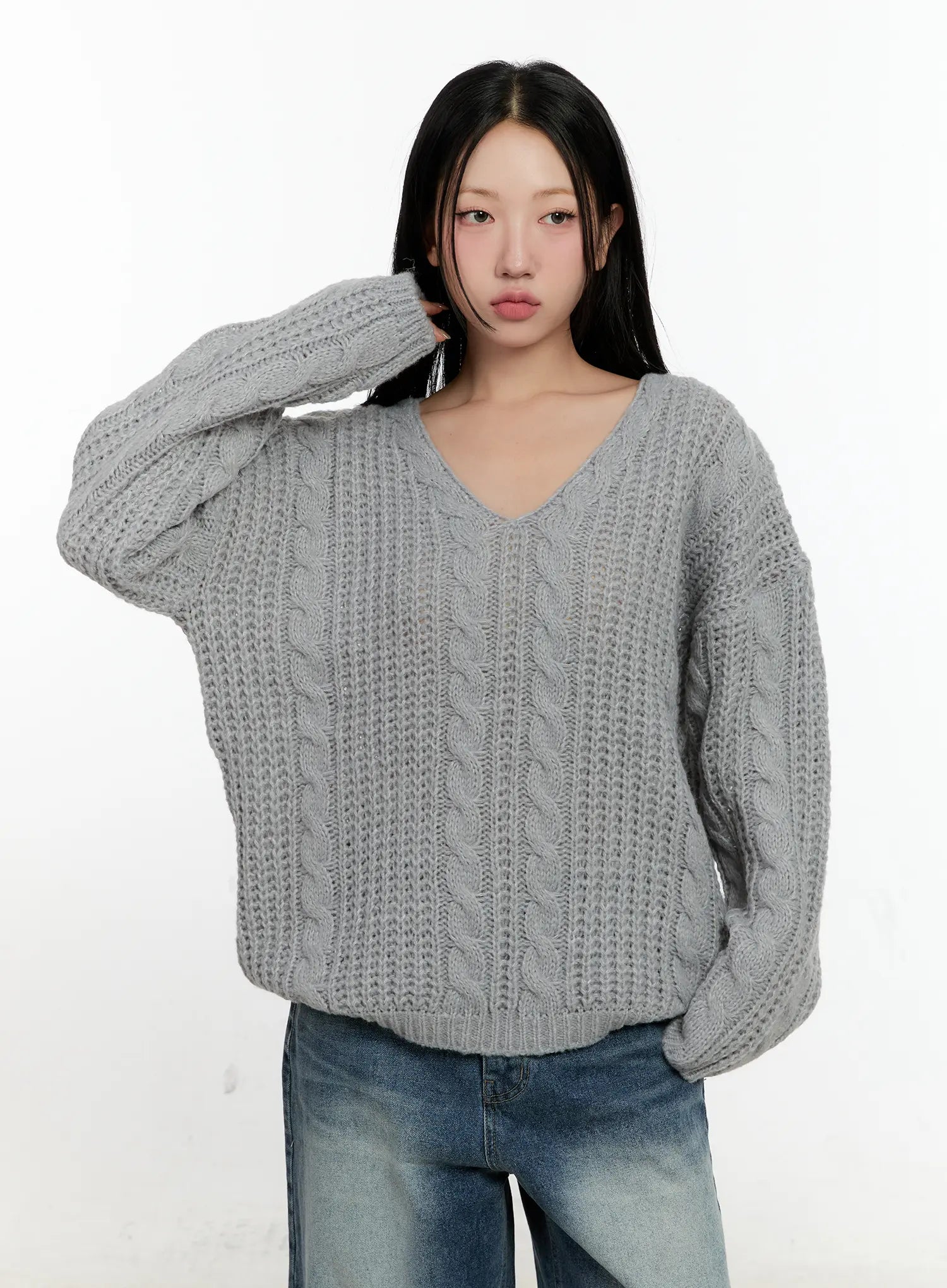 Cozy Cable Knit Oversized V-Neck Sweater CN505