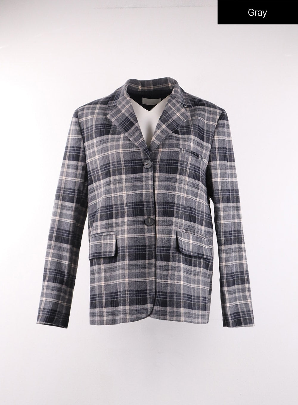 vintage-oversized-checkered-blazer-of405 / Gray