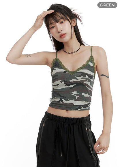 sweetheart-lace-camo-cami-top-cl424 / Green