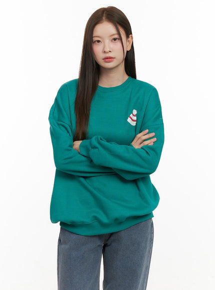 loose-fit-graphic-bear-crew-neck-od412 / Green