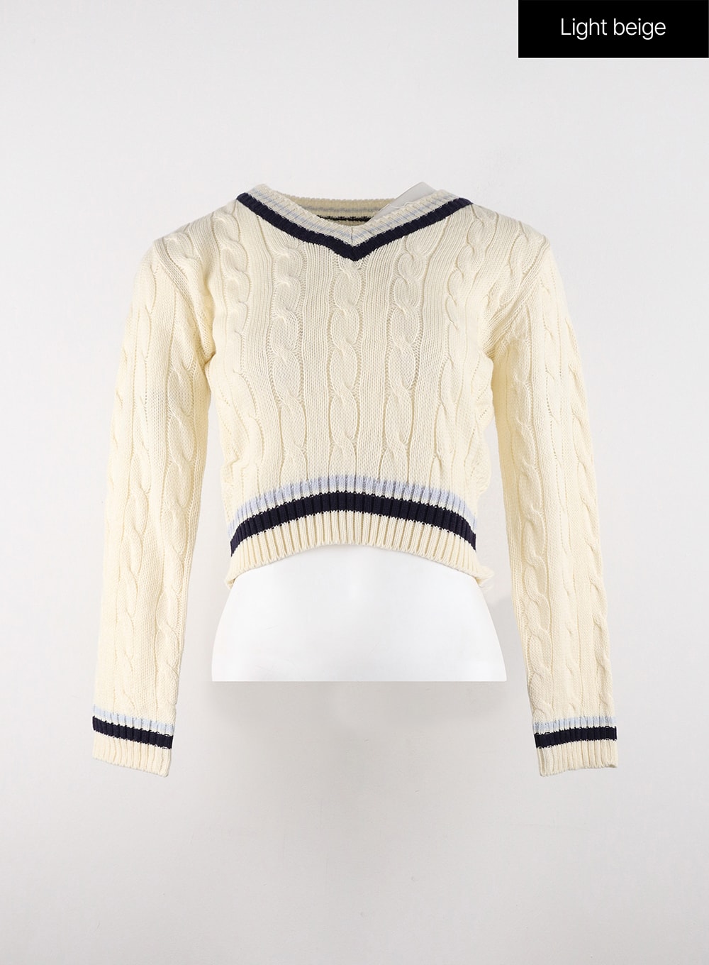 v-neck-cable-knit-sweater-od321 / Light beige