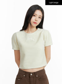 ribbon-embroidered-crop-top-of415 / Light beige