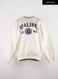 malibu-graphic-lettering-fleece-sweatshirt-cd322 / Light beige