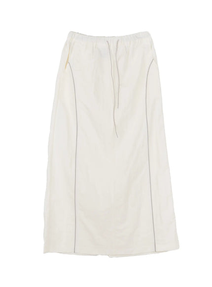 nylon-drawstring-maxi-skirt-cl530 / Light beige