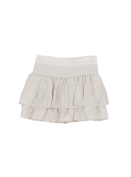 ruffle-tiered-mini-skirt-cy514 / Light beige