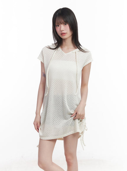 hooded-loose-fit-mini-dress-cu505 / Light beige