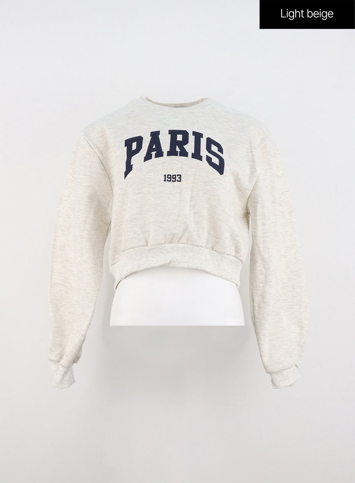 lettering-crop-sweatshirt-in323 / Light beige