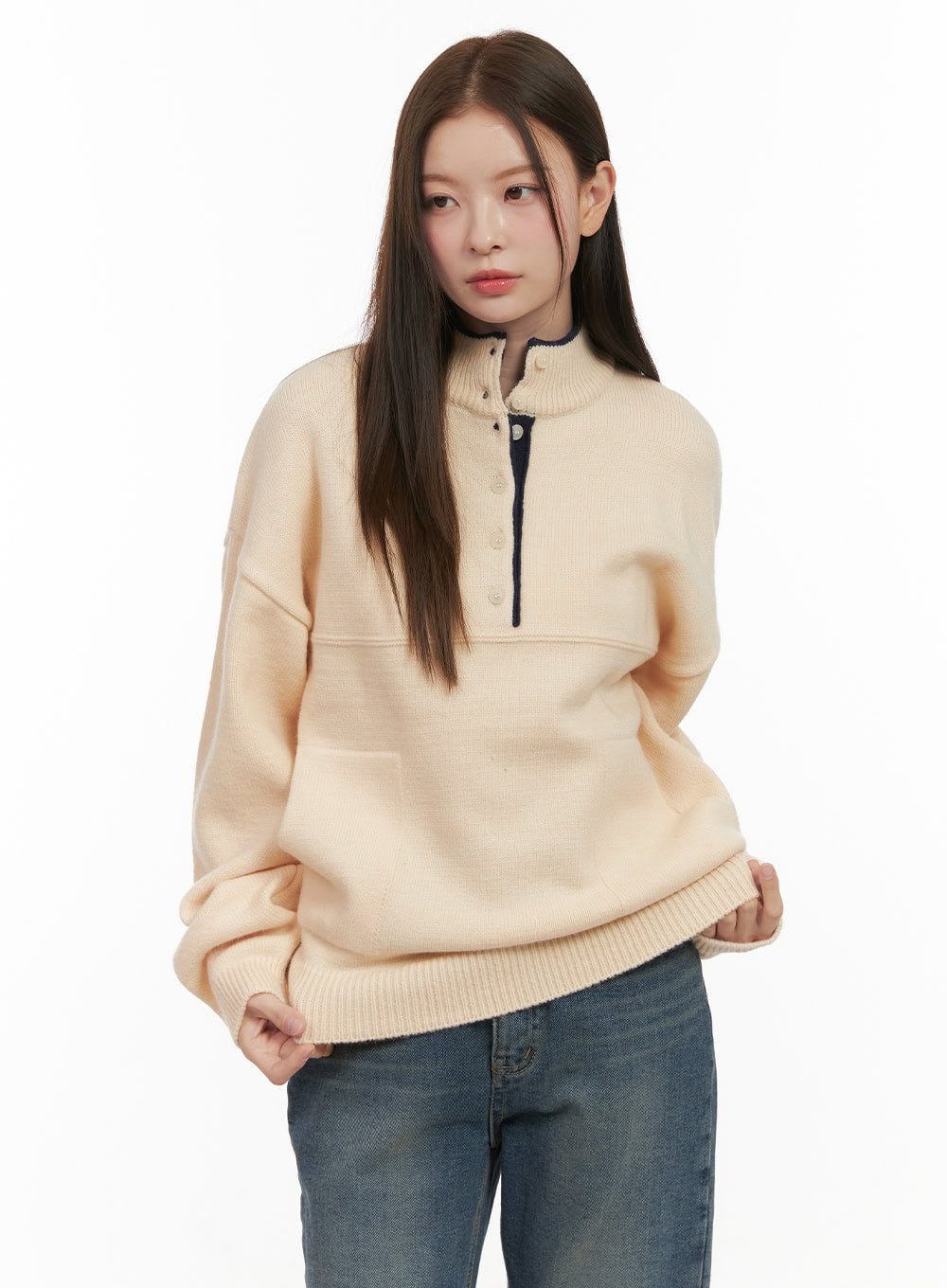 soft-half-button-sweater-od412 / Light beige