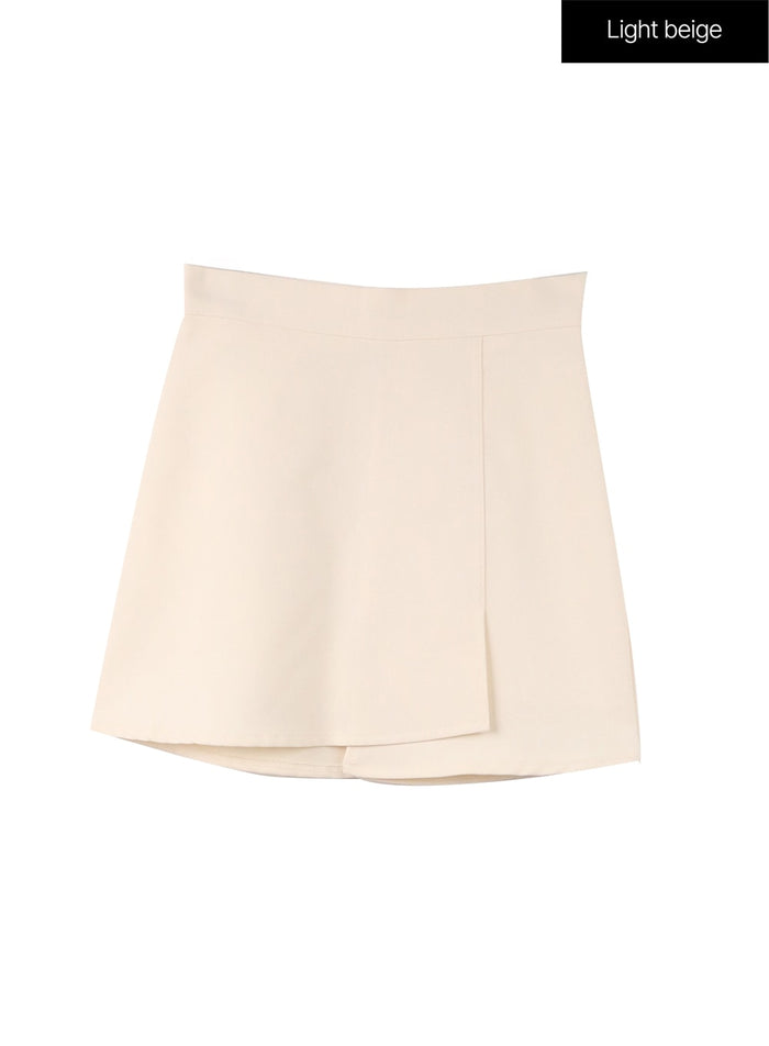 basic-wraparound-mini-skirt-cf415 / Light beige