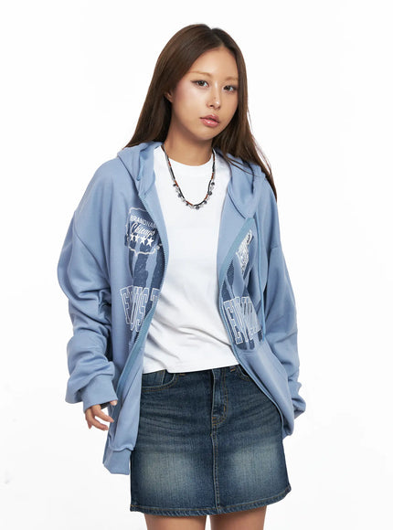 Oversized Graphic Zip-Up Hoodie CO513