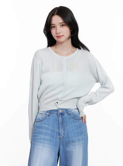 Round-Neck Mesh Knit Cardigan CL516