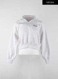 california-graphic-lettering-solid-collar-cropped-sweatshirt-oj302 / Light gray