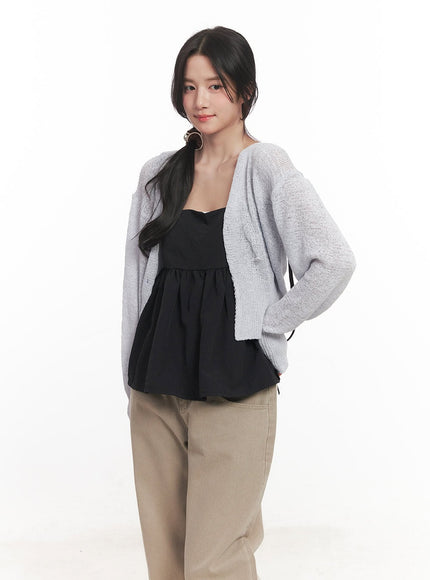 sheer-button-up-knit-cardigan-ca511 / Light gray