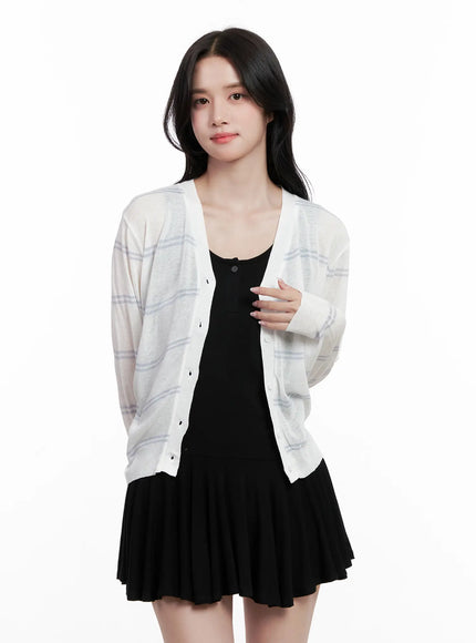 sheer-striped-cardigan-cl515 / Light gray