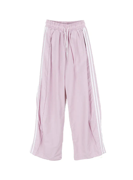 striped-wide-leg-nylon-track-pants-cl509 / Light pink