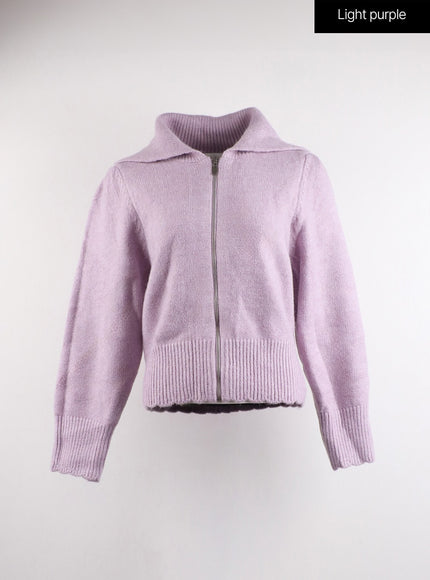 collar-zip-up-sweater-cj416 / Light purple