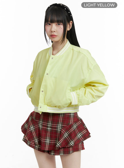 solid-button-bomber-jacket-om426 / Light yellow