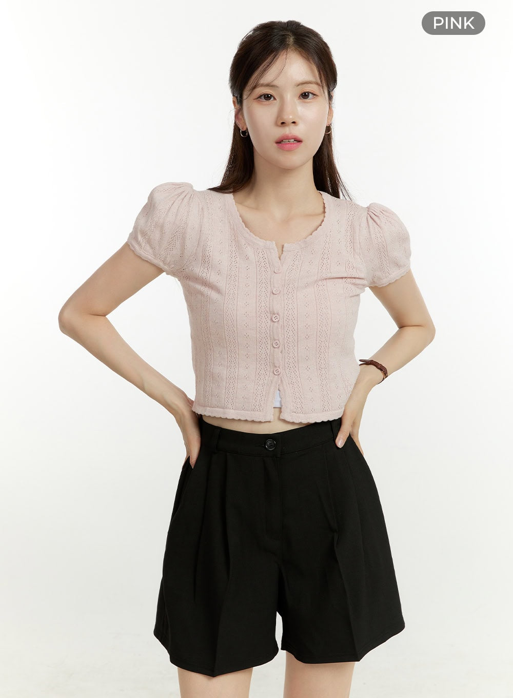 puff-short-sleeve-cardigan-ou427 / Pink