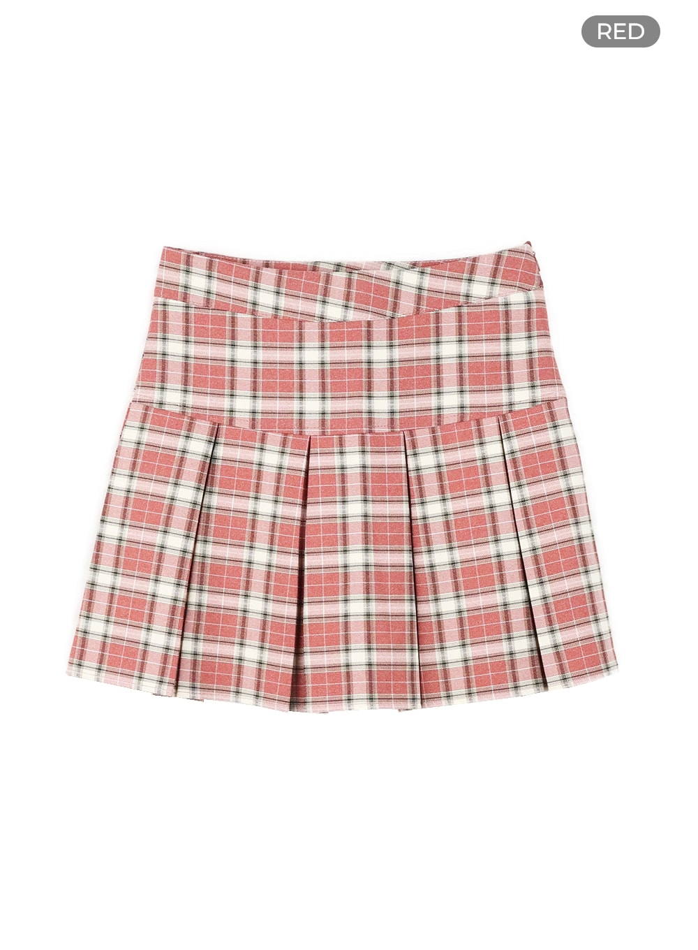 checkered-pleated-mini-skirt-om425 / Red