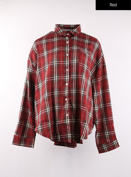 collared-checkered-shirt-of406 / Red