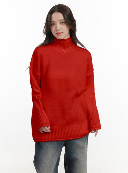 cozy-knit-turtle-neck-sweater-on429 / Red