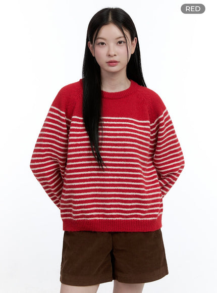 cozy-stripe-knit-pullover-oo429 / Red