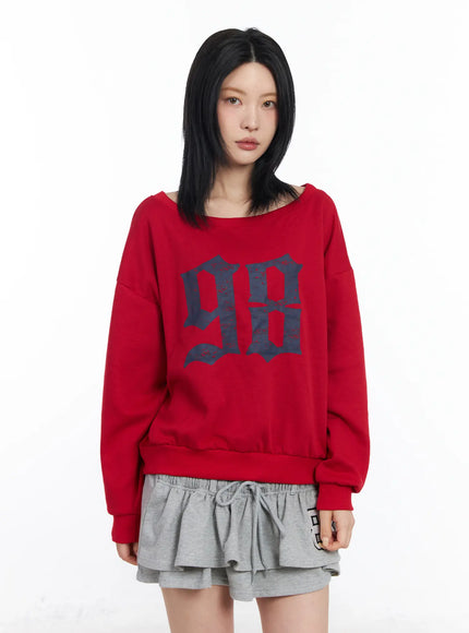 off-shoulder-graphic-sweatshirt-cf518 / Red