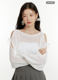 hollow-out-side-ribbon-knit-sweater-ou419 / White