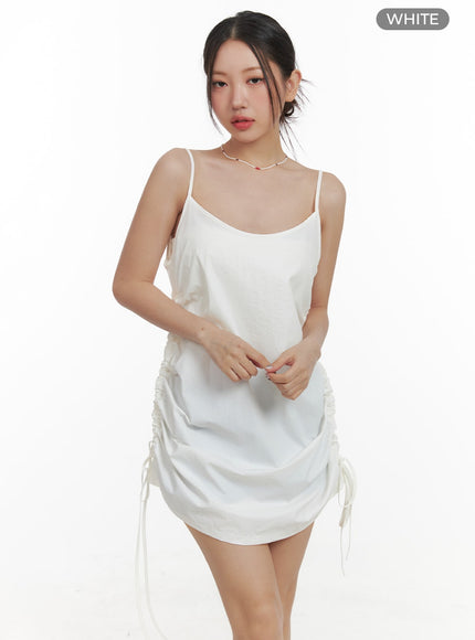 shirred-nylon-sleeveless-mini-dress-oa415 / White