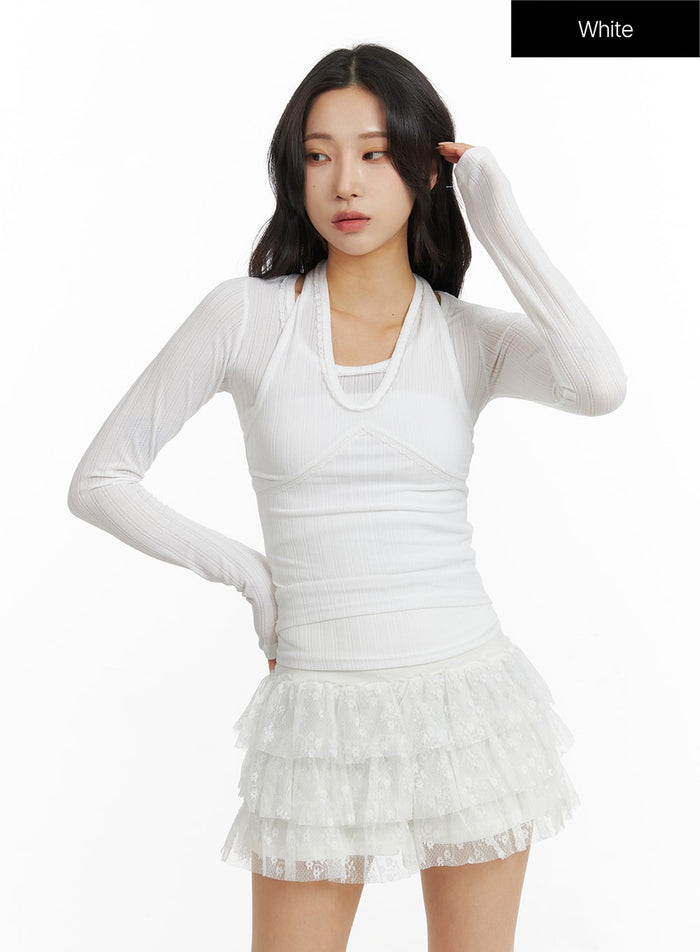 layered-slim-fit-long-sleeve-top-cf414 / White