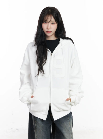 oversized-lettering-zip-up-hoodie-cj527 / White
