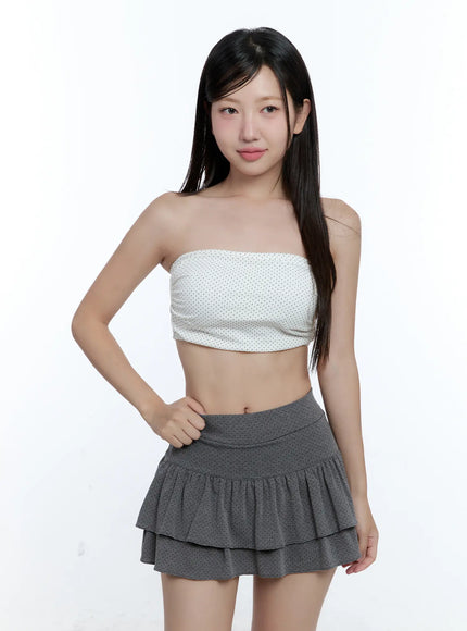 polka-dot-shirred-tube-top-cu527 / White