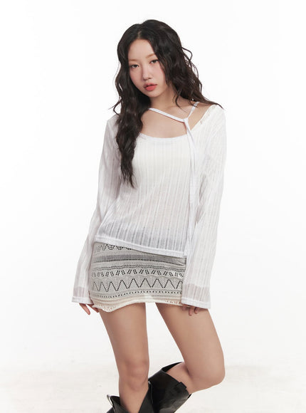 string-mesh-off-shoulder-sweater-ca521 / White