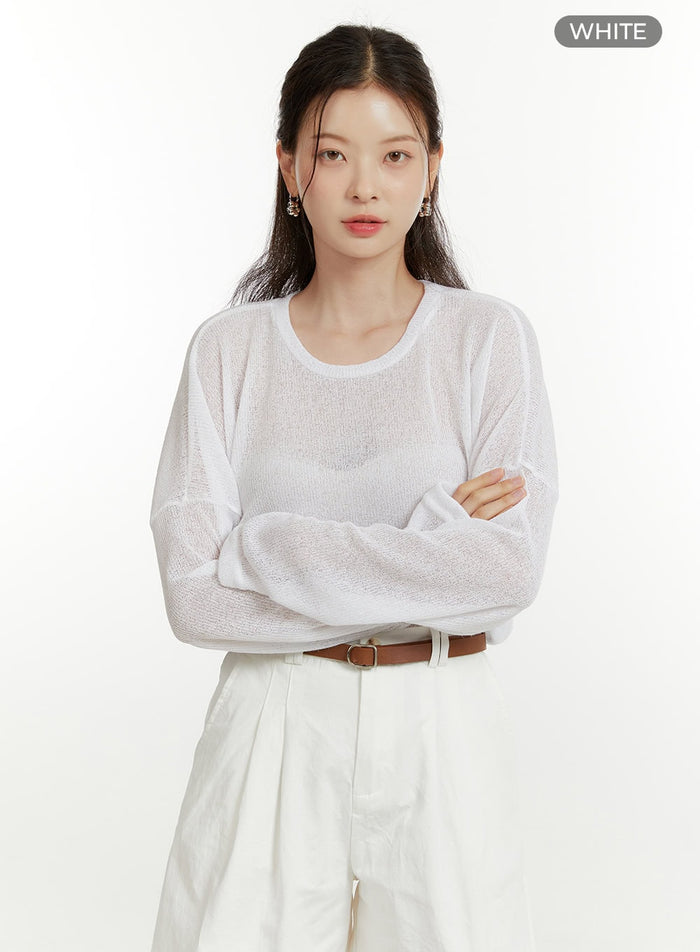 solid-sheer-long-sleeve-top-ou419 / White