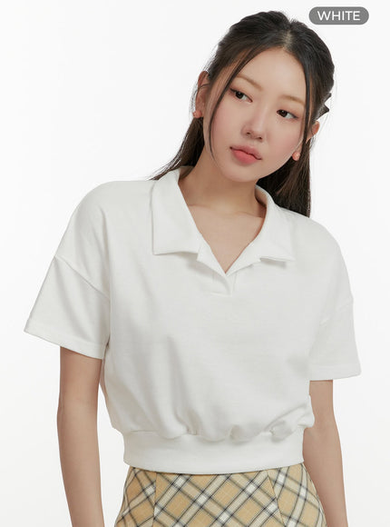 solid-collar-crop-top-oy413 / White