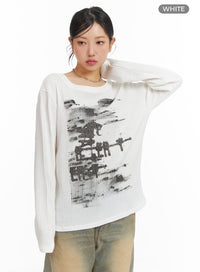 graphic-boat-neck-sweater-top-cm422 / White