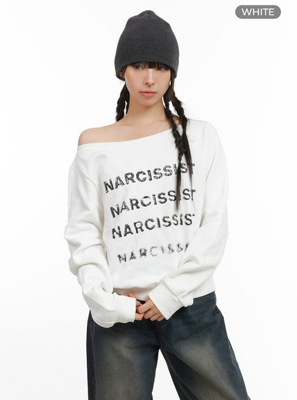 cozy-lettering-off-shoulder-sweatshirt-cg419 / White
