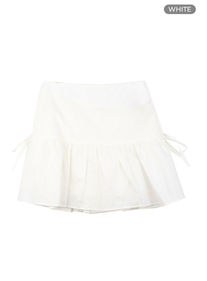 ribbon-tie-flare-mini-skirt-om427 / White