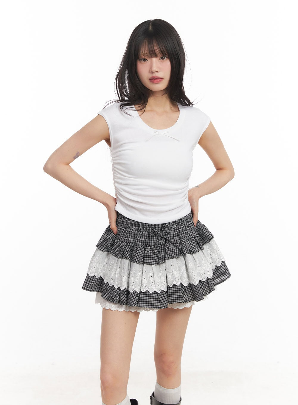 ribbon-slim-fit-cropped-shirt-ca523 / White